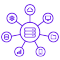 Connect Business Systems Network diagram: a central circle connected to six surrounding circles in a hexagonal layout, representing a hub-and-spoke system.